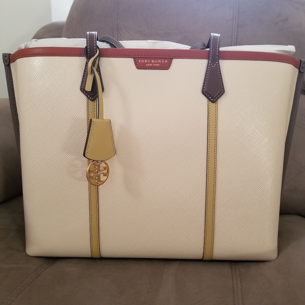 TORY BURCH COLOR BLOCK PERRY TRIPLE COMPARTMENT TOTE